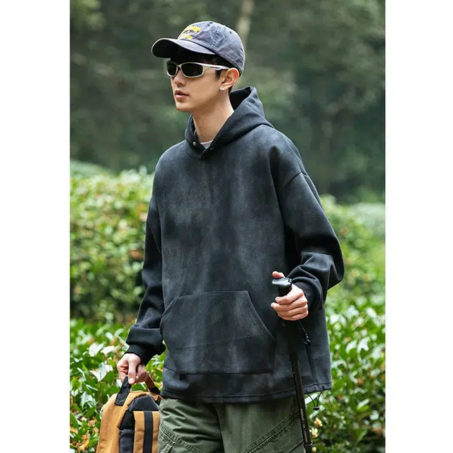捷帕 美式高街学院风重磅连帽大口袋上衣扎染复古宽松休闲通勤简约百搭卫衣 男女同款