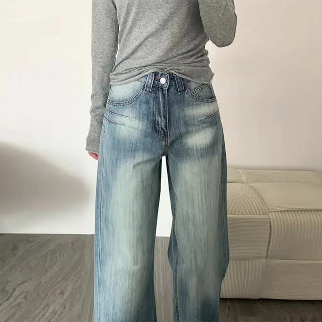 捷帕 美式高街刺绣绣花水洗复古宽松高腰显瘦百搭直筒垂感拖地褶皱时尚潮流简约日常休闲通勤牛仔裤 女款