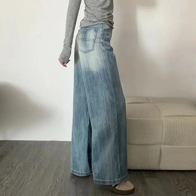 捷帕 美式高街刺绣绣花水洗复古宽松高腰显瘦百搭直筒垂感拖地褶皱时尚潮流简约日常休闲通勤牛仔裤 女款