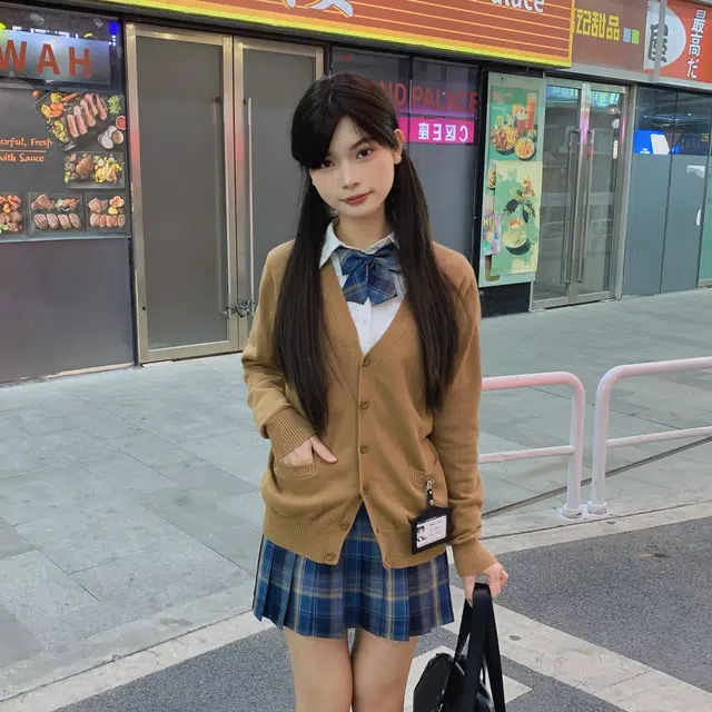 冰淇淋与鲸 学院风穿搭开学季学姐感温柔日常百搭针织开衫毛衣通勤可外穿收腰长袖衬衫经典格子短款百褶裙伯克利半身裙学生制服 女款