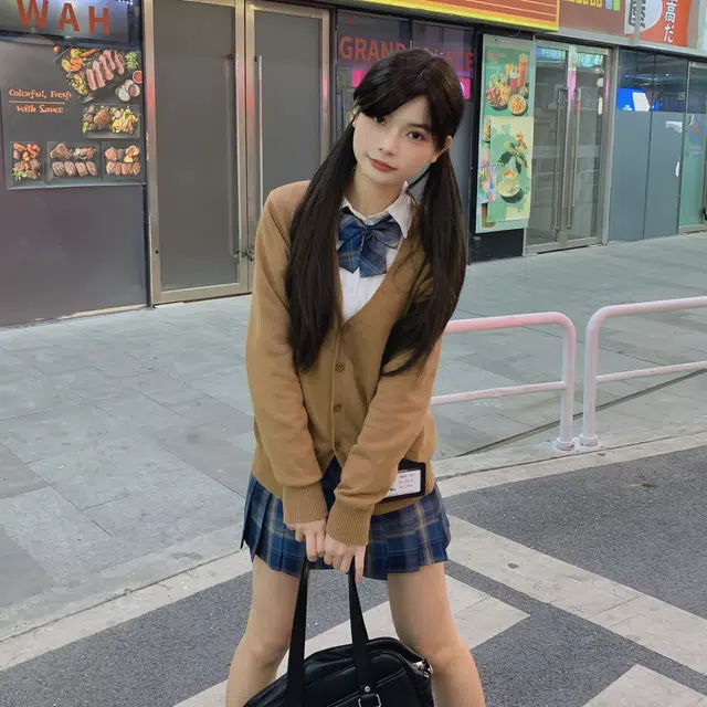 冰淇淋与鲸 学院风穿搭开学季学姐感温柔日常百搭针织开衫毛衣通勤可外穿收腰长袖衬衫经典格子短款百褶裙伯克利半身裙学生制服 女款