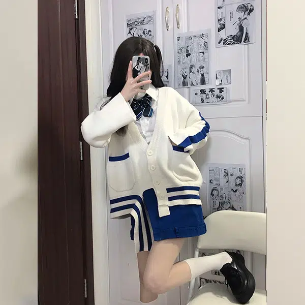 冰淇淋与鲸 拼接开衫长袖针织衫 女款 克莱茵兰
