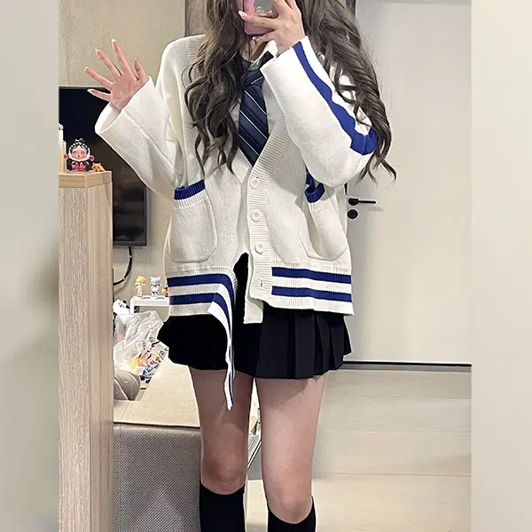 冰淇淋与鲸 拼接开衫长袖针织衫 女款 克莱茵兰