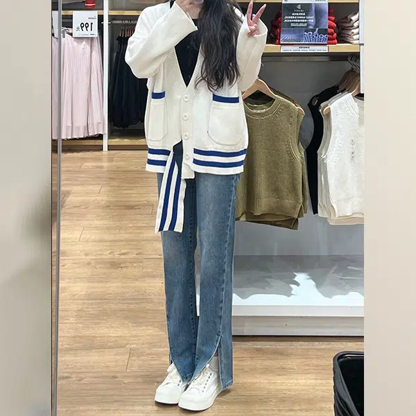 冰淇淋与鲸 拼接开衫长袖针织衫 女款 克莱茵兰