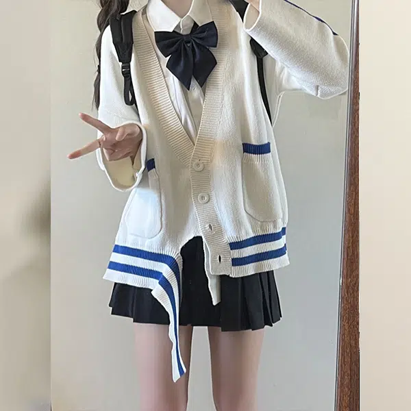 冰淇淋与鲸 拼接开衫长袖针织衫 女款 克莱茵兰
