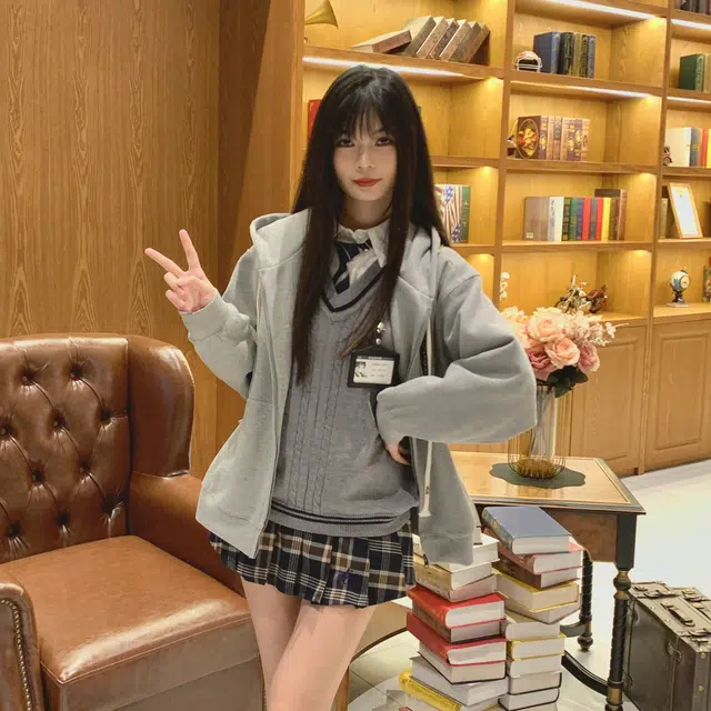 冰淇淋与鲸 学院风美式卫衣复古日系毛衣收腰长袖衬衫休闲半身裙裙装套装 女款