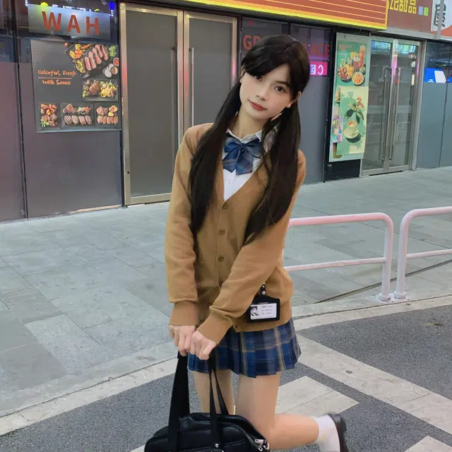 冰淇淋与鲸 学院风穿搭开学季学姐感温柔日常百搭针织开衫毛衣通勤可外穿收腰长袖衬衫经典格子短款百褶裙伯克利半身裙学生制服 女款