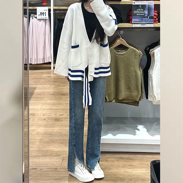 冰淇淋与鲸 拼接开衫长袖针织衫 女款 克莱茵兰