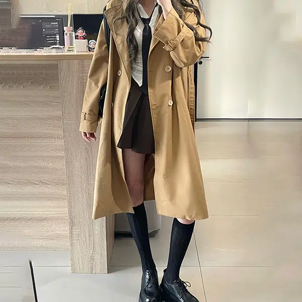 冰淇淋与鲸 纯色长袖衬衫百褶裙大衣休闲套装 女款