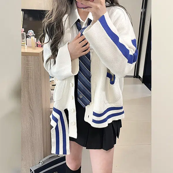 冰淇淋与鲸 拼接开衫长袖针织衫 女款 克莱茵兰