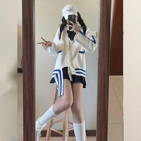 冰淇淋与鲸 拼接开衫长袖针织衫 女款 克莱茵兰