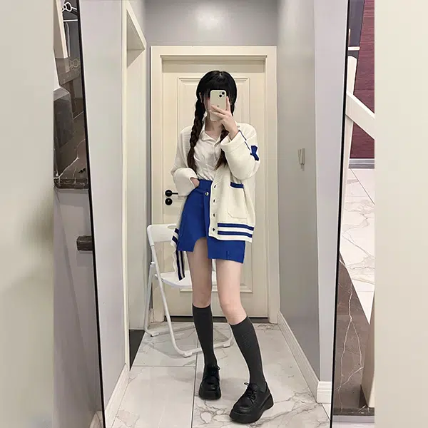 冰淇淋与鲸 拼接开衫长袖针织衫 女款 克莱茵兰