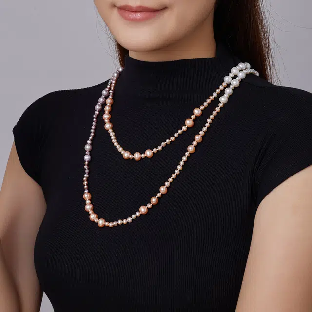 珍珠皇后 优雅气质稀有混彩毛衣链 淡水珍珠 项链 女款