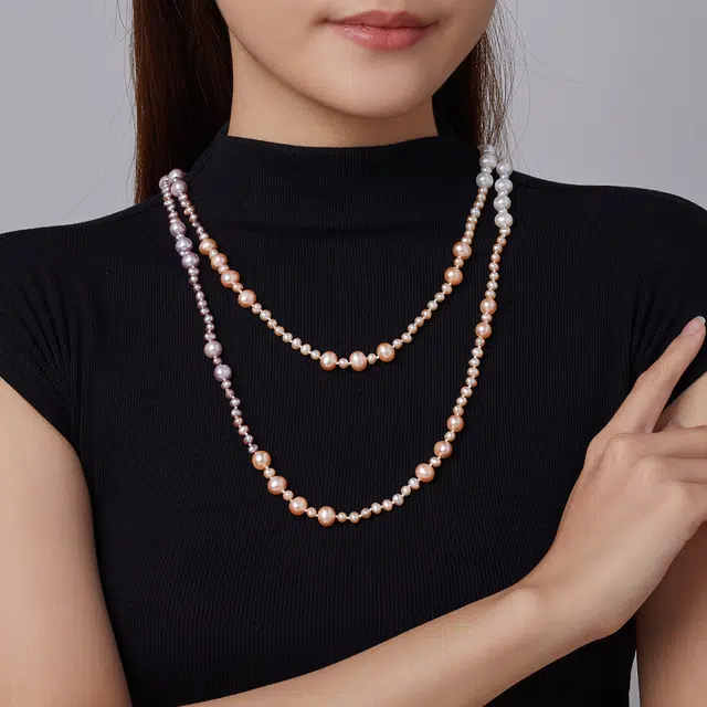 珍珠皇后 优雅气质稀有混彩毛衣链 淡水珍珠 项链 女款