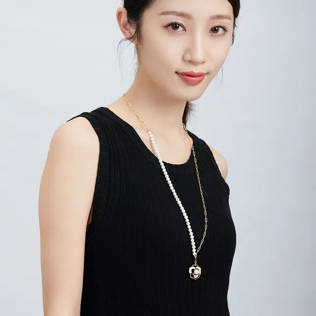 珍珠皇后 山茶花 新中式简约轻奢高级感 淡水珍珠 项链 女款