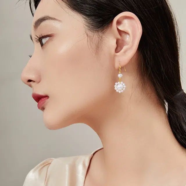 珍珠皇后 手工编织淡水珍珠 淡水珍珠耳环  女款