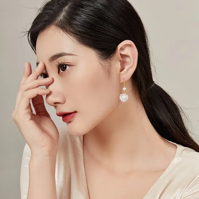珍珠皇后 手工编织淡水珍珠 淡水珍珠耳环  女款