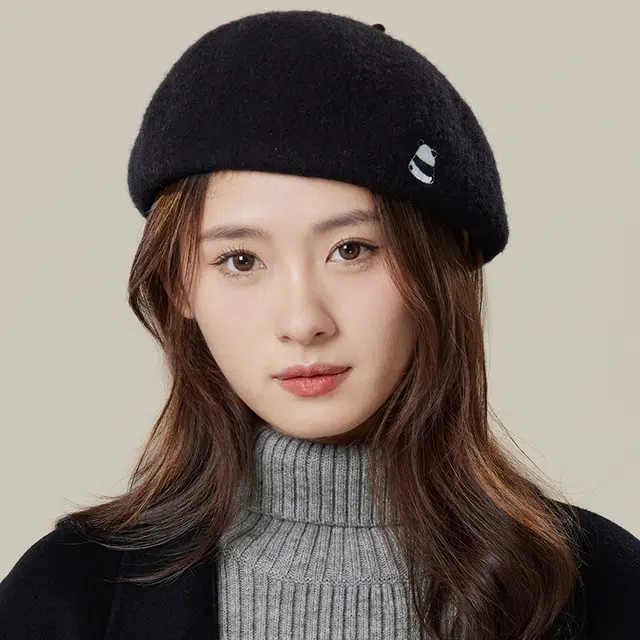 玖慕 纯羊毛呢蓓蕾秋冬韩日系画家 黑色英伦复古大头围 贝雷帽 女款