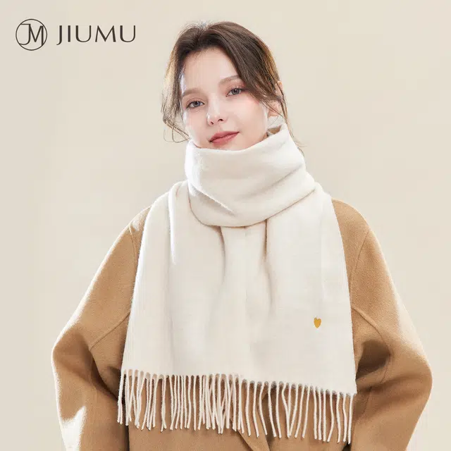 玖慕 刺绣亲肤保暖披肩 绵羊毛 绒线围巾 女款