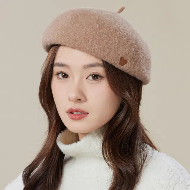 玖慕 纯羊毛呢蓓蕾秋冬韩日系画家 黑色英伦复古大头围 贝雷帽 女款