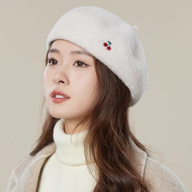 玖慕 纯羊毛呢蓓蕾秋冬韩日系画家 黑色英伦复古大头围 贝雷帽 女款