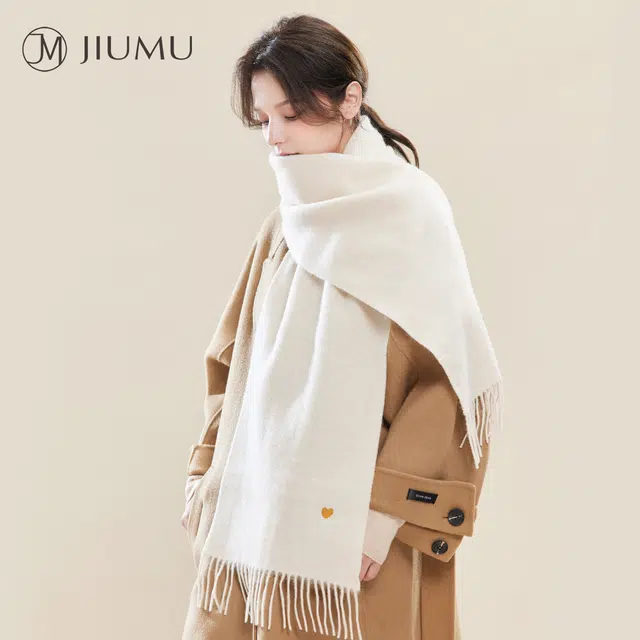 玖慕 刺绣亲肤保暖披肩 绵羊毛 绒线围巾 女款