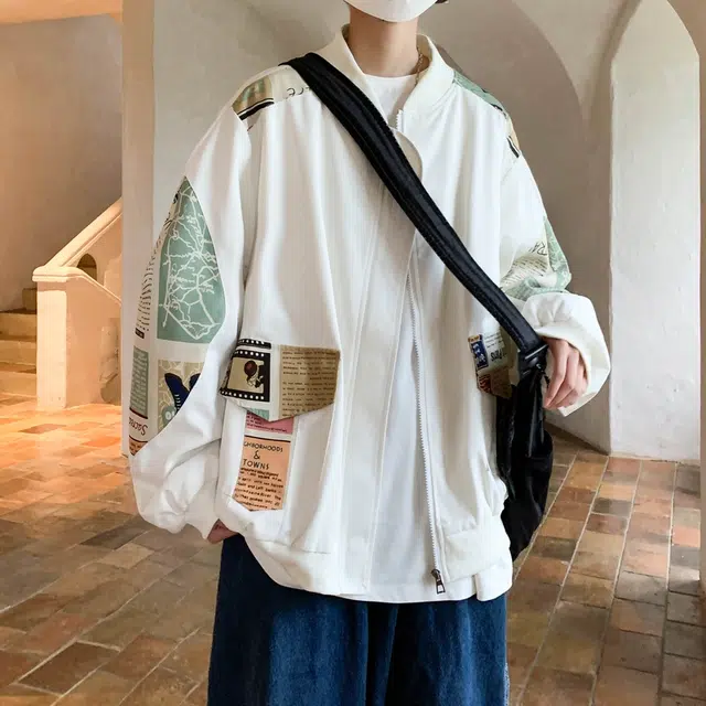 玉儿恋 时尚简约美式复古宽松舒适棒球领休闲夹克百搭日常通勤飞行员教练款夹克外套 男女同款