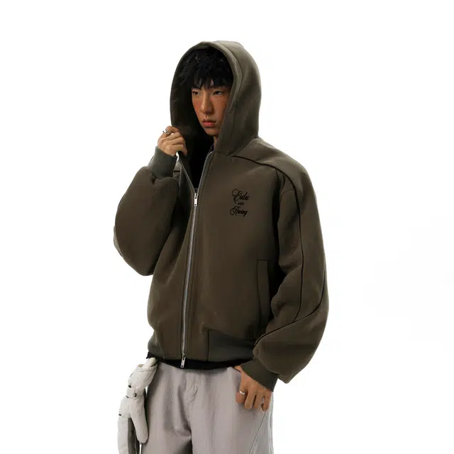 而度 复古运动风连帽拉链侧边线条后背精致字母印花工艺高街小众百搭开衫卫衣 男女同款