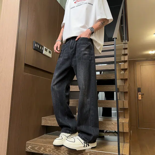 而度 美式水洗直筒宽松舒适潮牌高街通勤休闲百搭时尚经典牛仔裤 男女同款