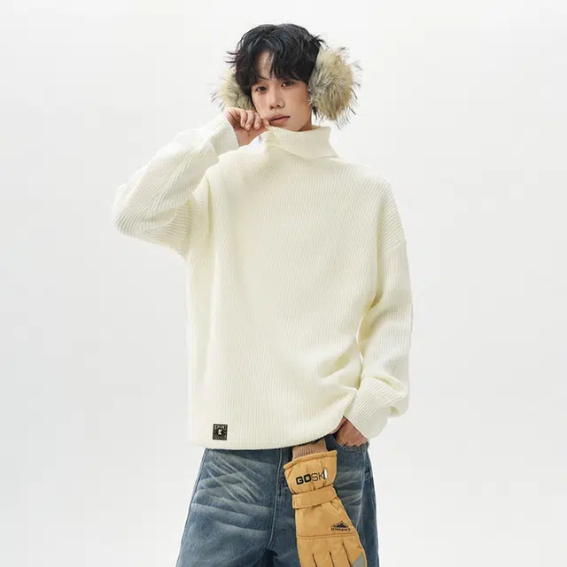 而度 高街复古高领针织宽松慵懒版型精致车标工艺可叠穿学院风质感上衣毛衣 男女同款