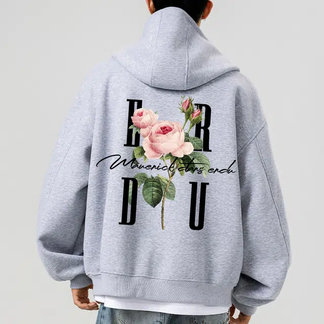 而度 美式复古花卉印花拉链质感工艺小众高级感潮流圈大热款连帽卫衣 男女同款