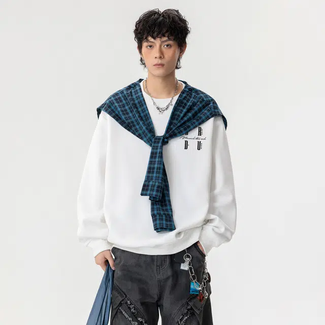 而度 可拆卸格纹披肩拼接工艺后背字母印花设计感小众氛围感叠穿卫衣 男女同款
