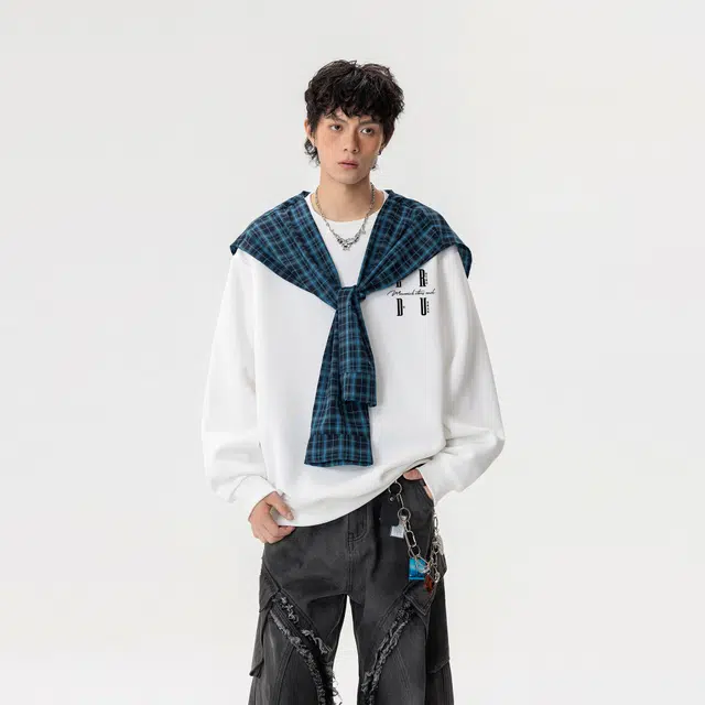 而度 可拆卸格纹披肩拼接工艺后背字母印花设计感小众氛围感叠穿卫衣 男女同款