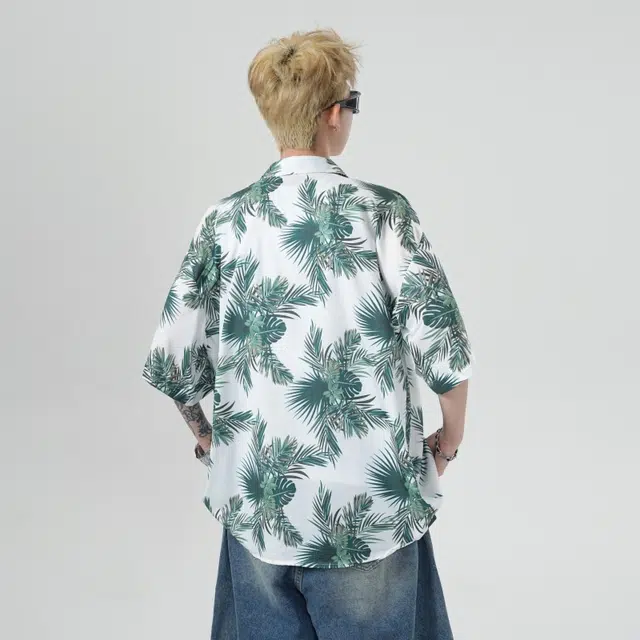 而度 美式经典植物印花夏威夷老钱轻薄宽松休闲百搭时尚简约垂感休闲翻领排扣松弛感无性别主义短袖衬衫 男女同款