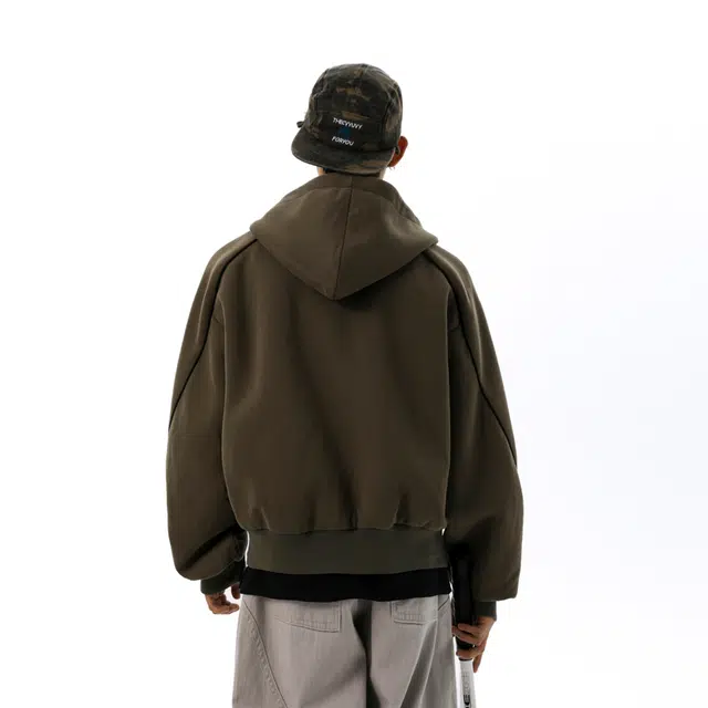 而度 复古运动风连帽拉链侧边线条后背精致字母印花工艺高街小众百搭开衫卫衣 男女同款