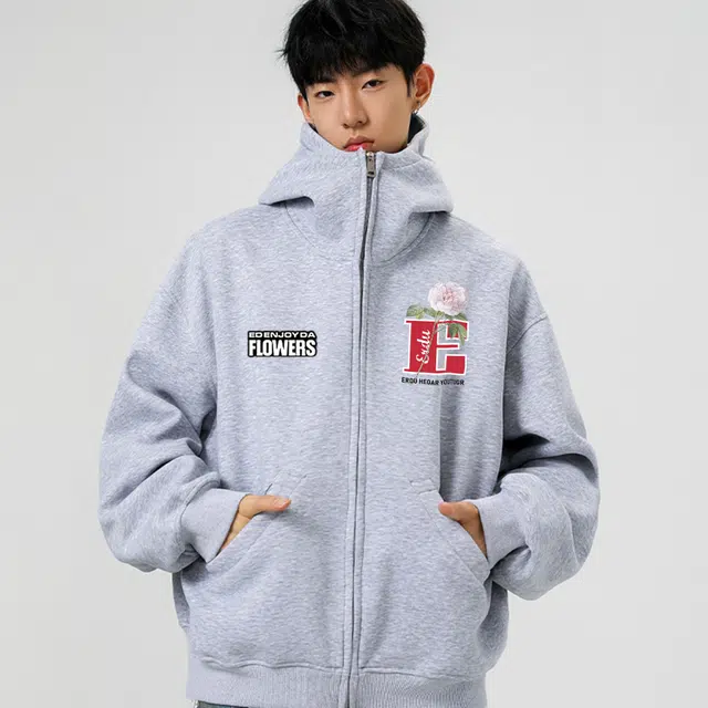而度 美式复古花卉印花拉链质感工艺小众高级感潮流圈大热款连帽卫衣 男女同款