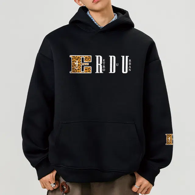 而度 豹纹字母印花国潮小众设计质感拉满宽松版型情侣款百搭连帽卫衣 男女同款