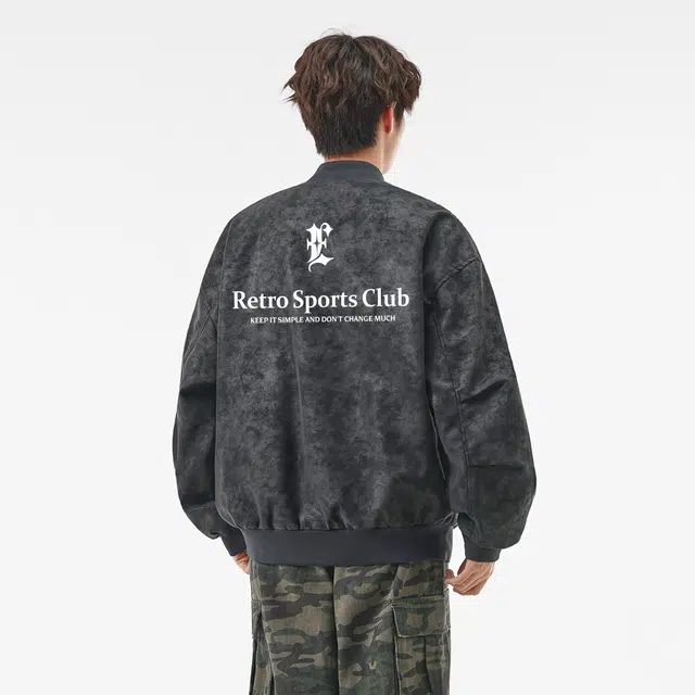 而度 美式复古棒球领质感夹克字母印花细腻工艺高街痞帅风皮衣 男女同款