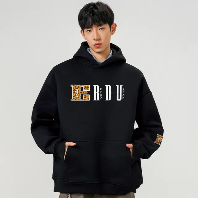 而度 豹纹字母印花国潮小众设计质感拉满宽松版型情侣款百搭连帽卫衣 男女同款