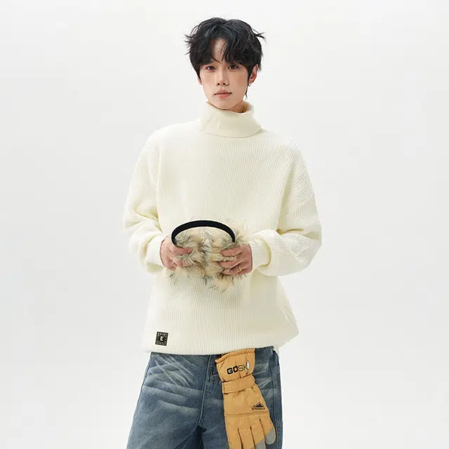而度 高街复古高领针织宽松慵懒版型精致车标工艺可叠穿学院风质感上衣毛衣 男女同款