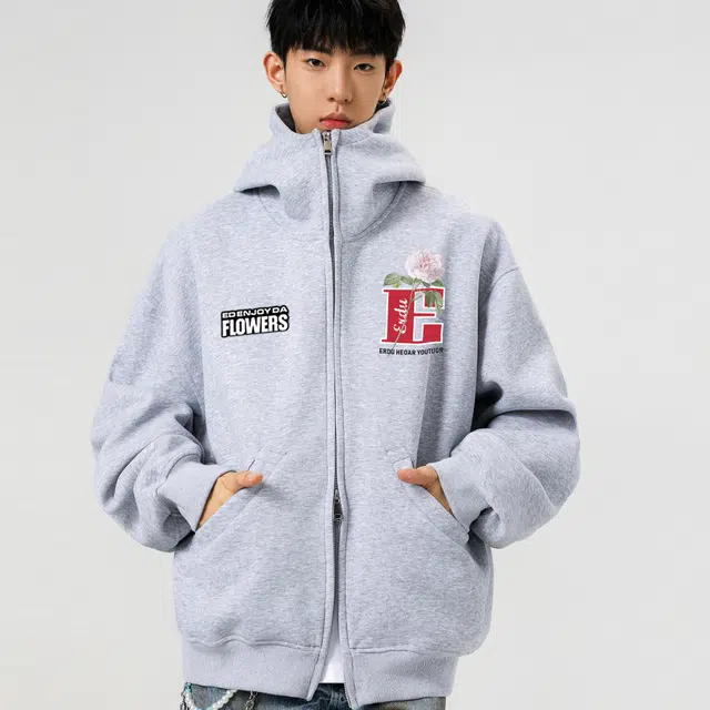 而度 美式复古花卉印花拉链质感工艺小众高级感潮流圈大热款连帽卫衣 男女同款
