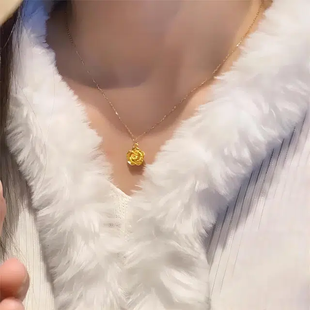 金临门 新中式 国潮  玫瑰花轻奢小众 高级感 花开富贵山茶花朵 足金 一口价 黄金项链 女款