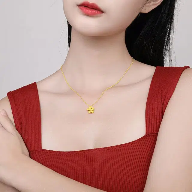 金临门 新中式甜蜜花朵小众轻奢感国潮 足金 一口价 项链 女款