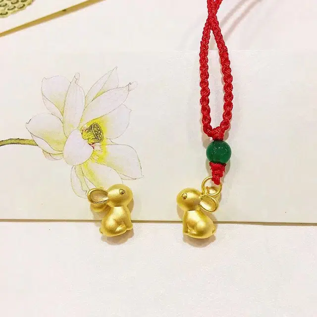 金临门 国风 简约生肖兔 红绳 足金 一口价 黄金项链 男女同款情侣款