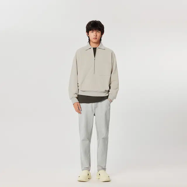 速写 复古运动半拉链翻领宽松棉质卫衣 男女同款