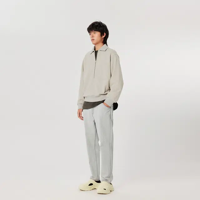 速写 复古运动半拉链翻领宽松棉质卫衣 男女同款