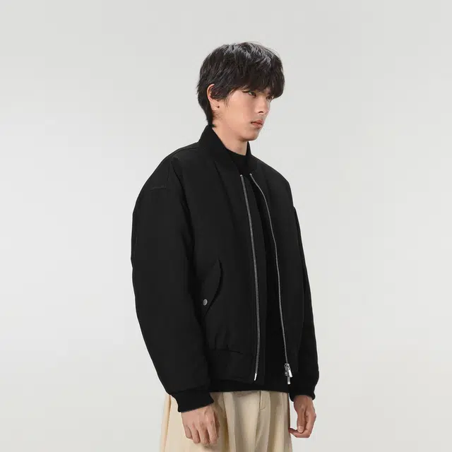速写 纯色棒球领宽松短款羽绒服外套 男女同款