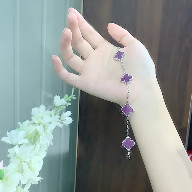 【赠暴富手机贴】 正大福 暗夜紫幸运四叶草 浪漫爱意轻奢精致甜美气质温婉小众高级优雅幸运草五花 小众#好运 合金 手链 女款