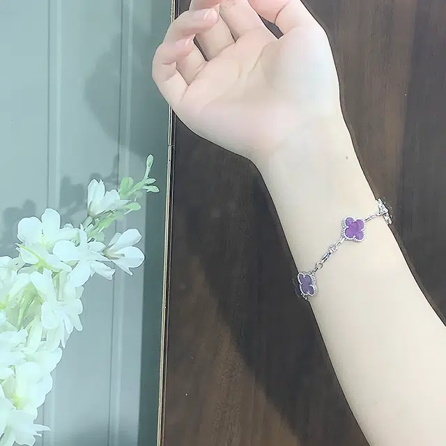 【赠暴富手机贴】 正大福 暗夜紫幸运四叶草 浪漫爱意轻奢精致甜美气质温婉小众高级优雅幸运草五花 小众#好运 合金 手链 女款