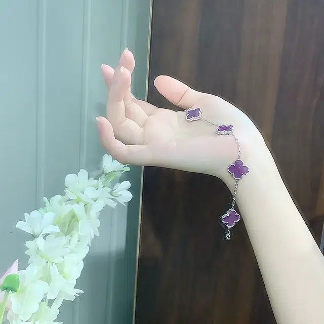 【赠暴富手机贴】 正大福 暗夜紫幸运四叶草 浪漫爱意轻奢精致甜美气质温婉小众高级优雅幸运草五花 小众#好运 合金 手链 女款